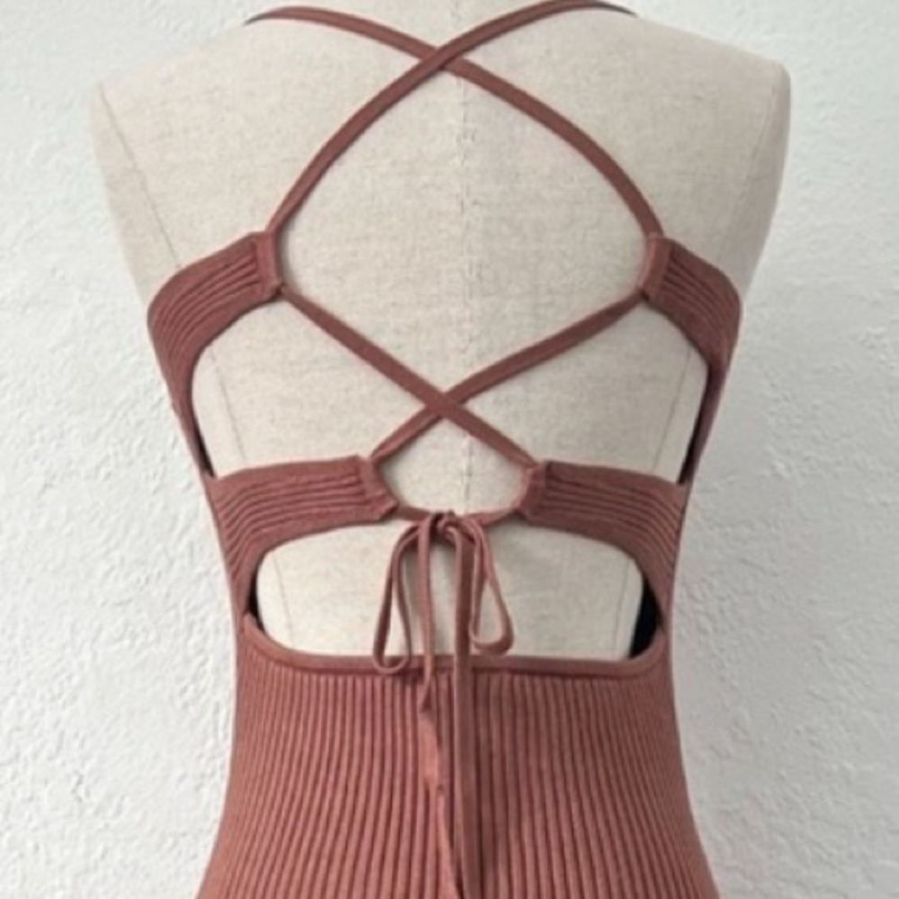 A&F Knit Ribbed Lace Up Midi Dress Small Terracotta